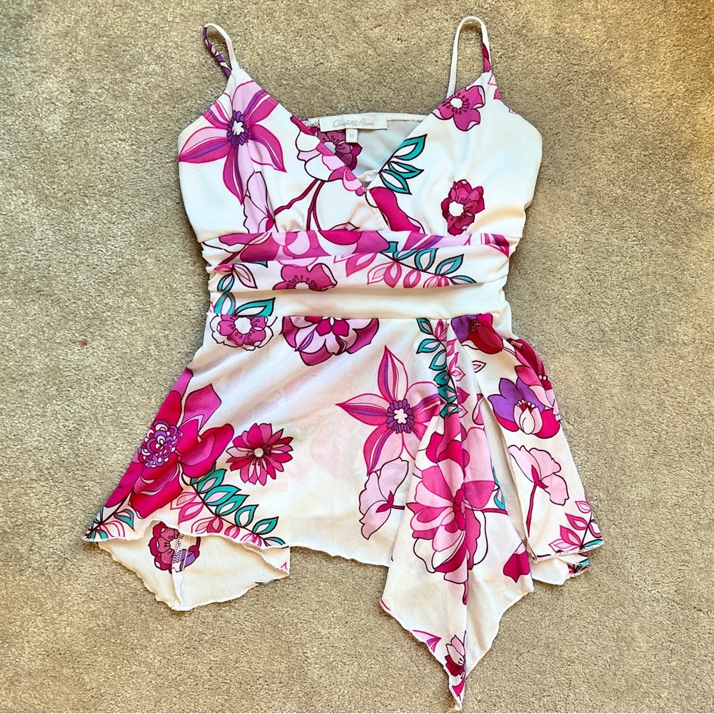 💗Charlotte Russe Floral Pink and White Sleeveless Top